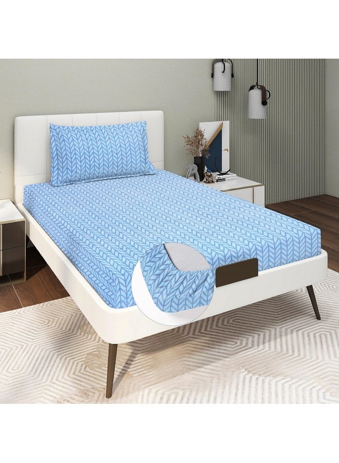 RD TREND Presents Luxurious Glace Cotton Super Soft 210 TC 360° Elastic Fitted Bedsheets Single Bed Size (72 x 48 x 8 Inch) with 1 Pillow Cover Size (28 x18), Color- Blue, Solid - Image 1