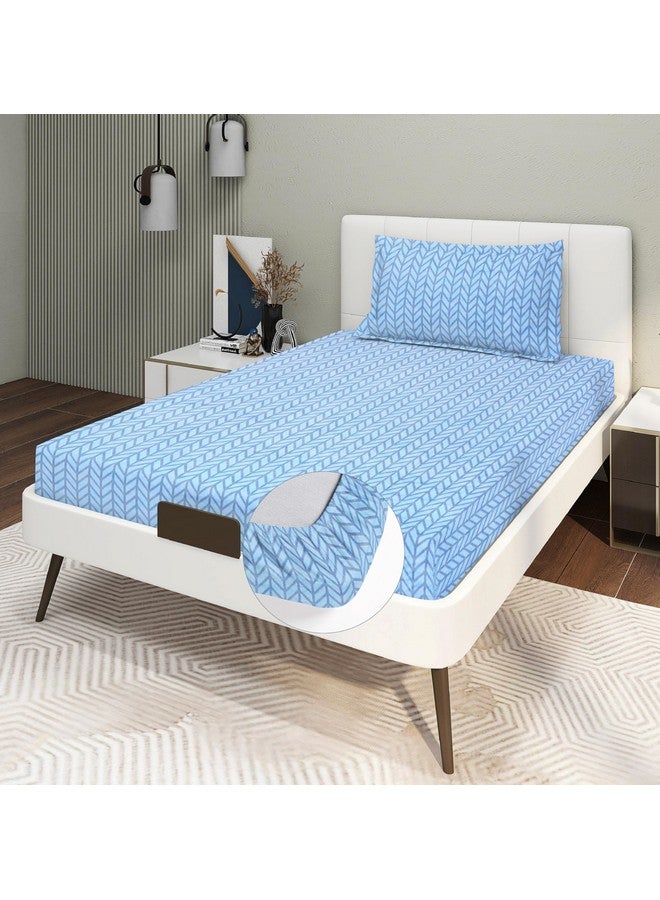 RD TREND Presents Luxurious Glace Cotton Super Soft 210 TC 360° Elastic Fitted Bedsheets Single Bed Size (72 x 48 x 8 Inch) with 1 Pillow Cover Size (28 x18), Color- Blue, Solid - Image 5