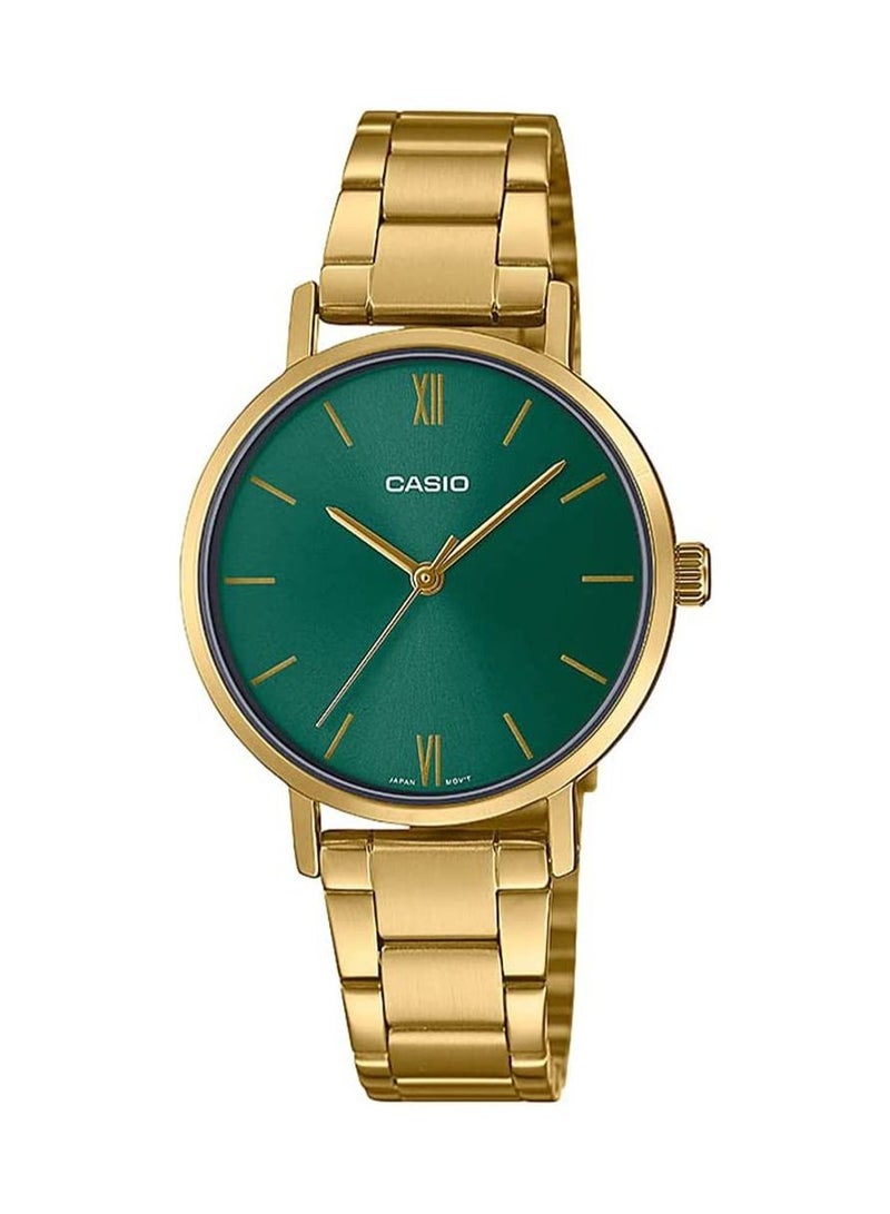 Casio Water Resistant Analog Quartz Gold Stainless Steel Green Dial - LTP-VT02G-3AUDF - 30mm - Image 1