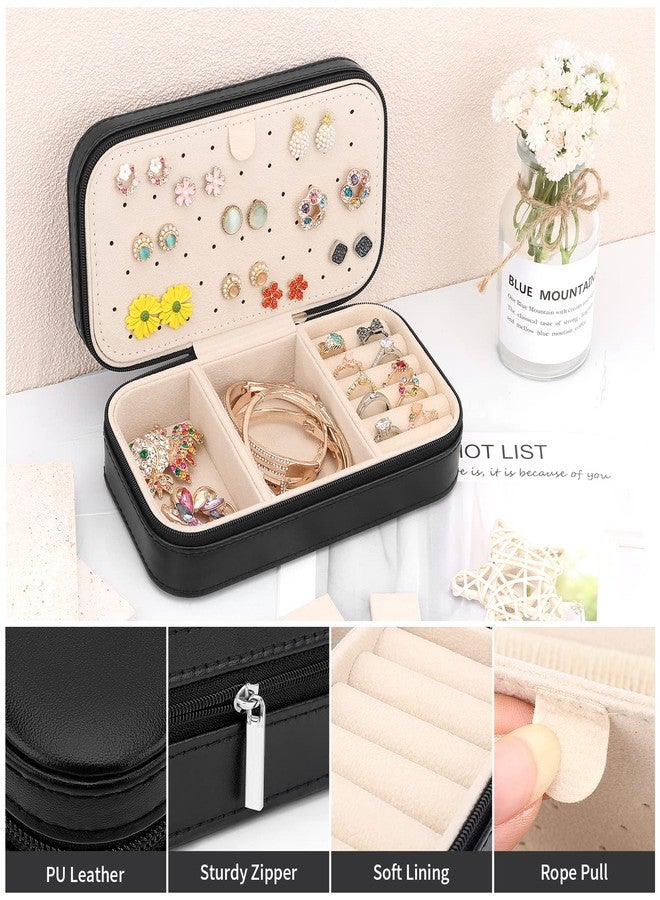 DesignSter Travel Jewelry Box, PU Leather Portable Jewelry Case, Small Jewelry Boxes for Gifts, Travel Jewelry Organizer for Women Rings Earrings Necklaces Bracelets (Black) - Image 3