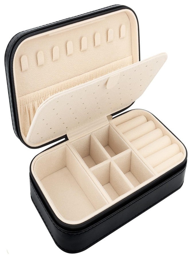 DesignSter Travel Jewelry Box, PU Leather Portable Jewelry Case, Small Jewelry Boxes for Gifts, Travel Jewelry Organizer for Women Rings Earrings Necklaces Bracelets (Black) - Image 1