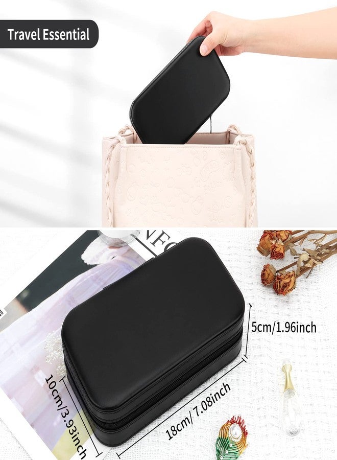 DesignSter Travel Jewelry Box, PU Leather Portable Jewelry Case, Small Jewelry Boxes for Gifts, Travel Jewelry Organizer for Women Rings Earrings Necklaces Bracelets (Black) - Image 5