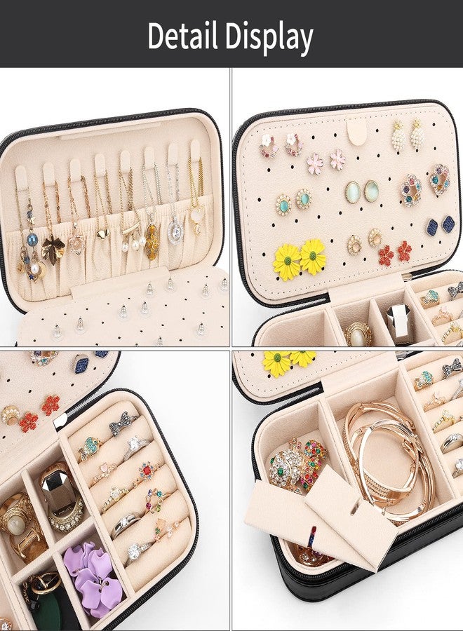 DesignSter Travel Jewelry Box, PU Leather Portable Jewelry Case, Small Jewelry Boxes for Gifts, Travel Jewelry Organizer for Women Rings Earrings Necklaces Bracelets (Black) - Image 4