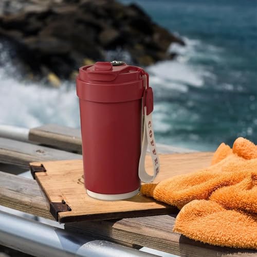 Wosta Coffee Mug With Ziplock Lid, Double-Walled Vacuum Thermal To Go, Stainless Steel, 420 Ml (Without Temperature Display) (Ruby Red) - Image 5