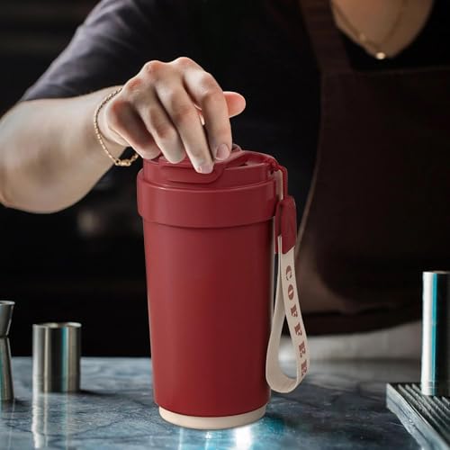 Wosta Coffee Mug With Ziplock Lid, Double-Walled Vacuum Thermal To Go, Stainless Steel, 420 Ml (Without Temperature Display) (Ruby Red) - Image 3