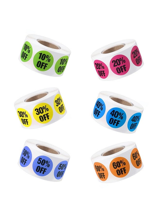 ZLY 6 Rolls/3000 Pcs Percent Off Stickers1'' 10 To 60 Percent Discount Stickers Labelsadhesive Discount Labels For Shopcircle Sale Tags Sale Stickers For Retail Store Clearance - Image 1