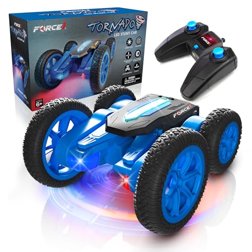 Force1 Tornado Blue LED Remote Control Car for Kids Double Sided Driving Fast RC Cars 360 Flips Outdoor 4WD Off Road Stunt RC Car All Terrain Tires RC Crawler Rechargeable Battery 24GHz Remote - Image 1