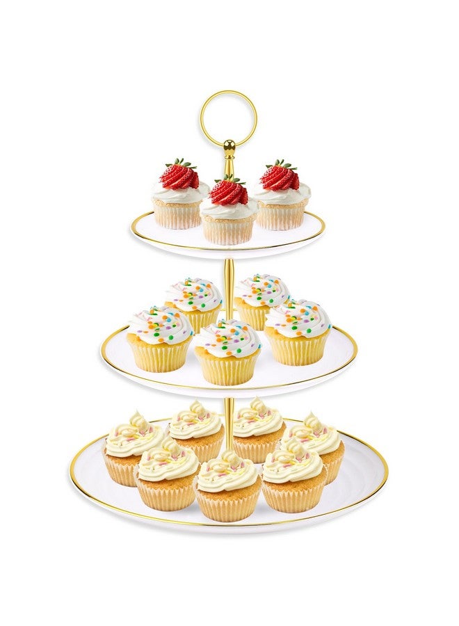 Hoedia 3 Tier Cupcake Stand Tower, White Plastic Cup Cake Holder For Dessert Table, Tiered Serving Tray For Tea Party, Baby Shower, Wedding And More, Round - Image 1