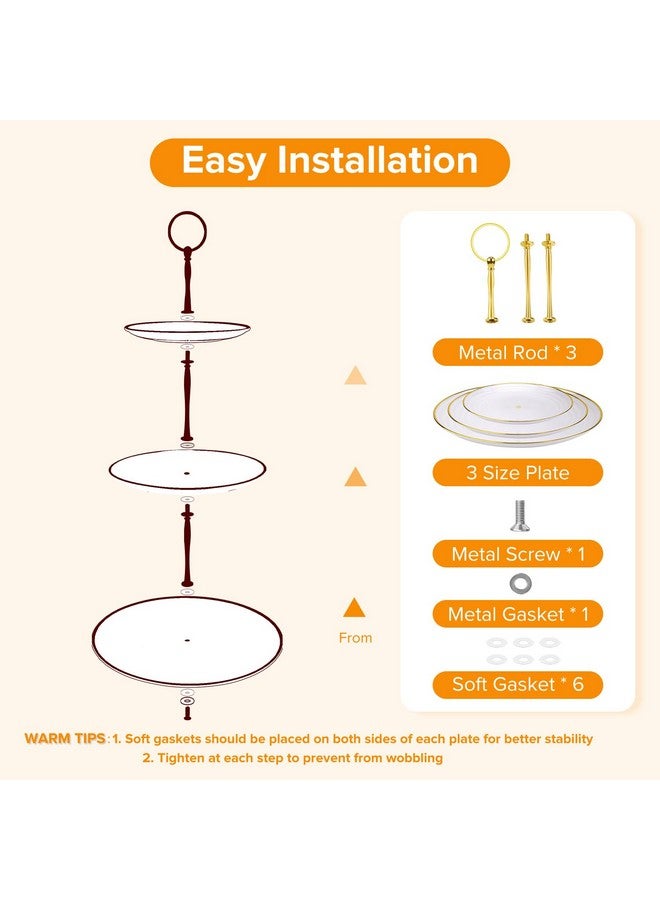 Hoedia 3 Tier Cupcake Stand Tower, White Plastic Cup Cake Holder For Dessert Table, Tiered Serving Tray For Tea Party, Baby Shower, Wedding And More, Round - Image 3