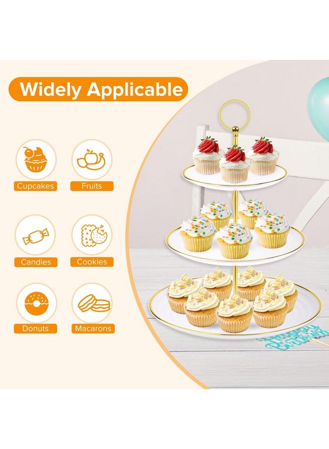 Hoedia 3 Tier Cupcake Stand Tower, White Plastic Cup Cake Holder For Dessert Table, Tiered Serving Tray For Tea Party, Baby Shower, Wedding And More, Round - Image 5