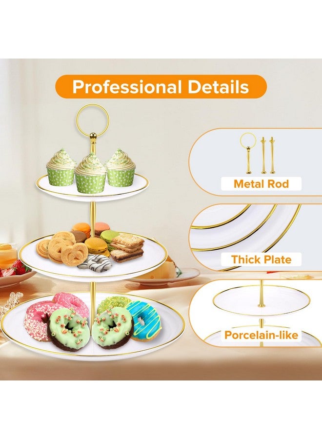 Hoedia 3 Tier Cupcake Stand Tower, White Plastic Cup Cake Holder For Dessert Table, Tiered Serving Tray For Tea Party, Baby Shower, Wedding And More, Round - Image 4