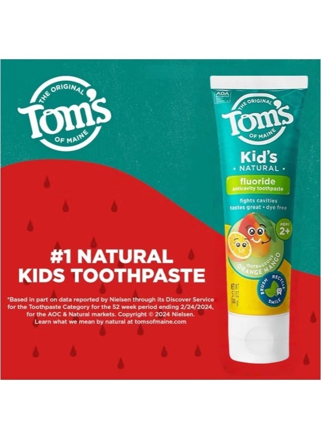 Tom's of Maine ADA Approved Fluoride Children's Toothpaste, Natural Toothpaste, Dye Free, No Artificial Preservatives, For Children Over 2 Years Old 144g (Mango-Orange flavor) - Image 2
