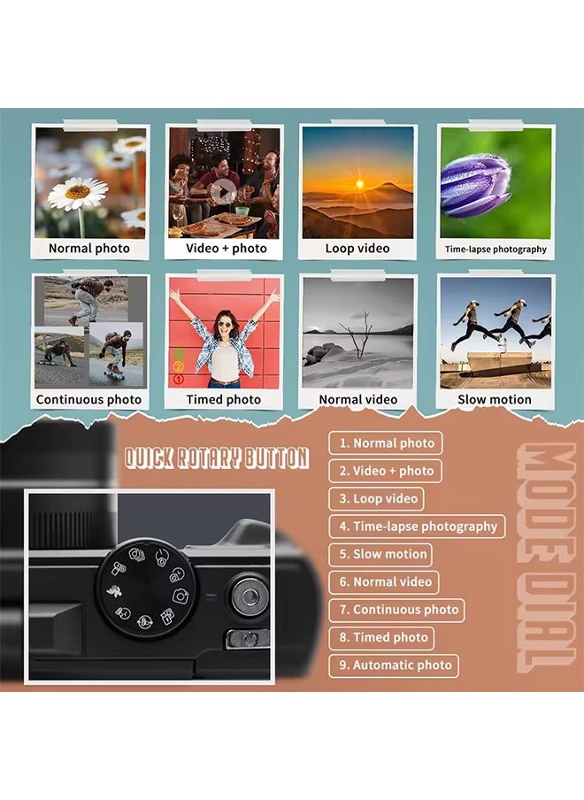 Generic - Compact Digital Photography Camera 4K 18x Digital Zoom Retro Vlog Video Recorder YouTube 180° Flip Screen Selfie with Flash with 64GB Memory Card - Image 1