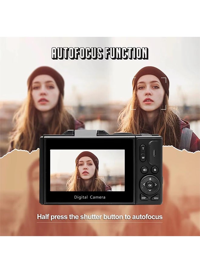 Generic - Compact Digital Photography Camera 4K 18x Digital Zoom Retro Vlog Video Recorder YouTube 180° Flip Screen Selfie with Flash with 64GB Memory Card - Image 1