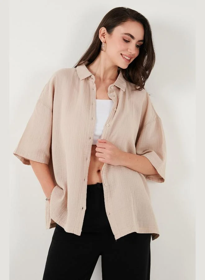 ليلا قميص نسائي بأكمام قصيرة وفتحة جانبية من قطن ليلا