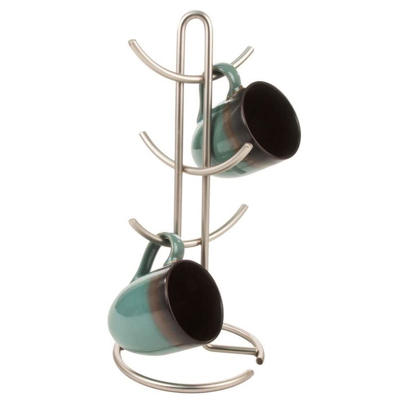 Spectrum Spectrum Euro 6 Holder Countertop Tree Mugs  Tea Cup Storage Rack Coffee Counter Bar Accessory  Kitchen Organizer Satin Nickel 