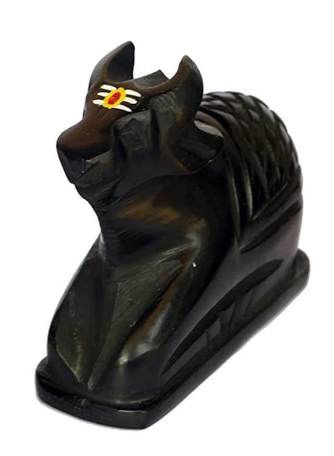A & S VENTURES Click to Open expanded View A&S Ventures Tilak Nandi Idol || Handcrafted Matt Finish Shiva's Cow Statue || Tilak Nandi Pindi for Temple, Home Puja, Shivling (Black, Medium) - Image 2