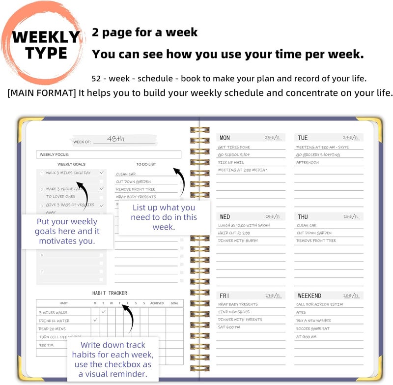 KAICN Undated Weekly Planner with Metal Corner Hardcover Notebook , A5 Size Journal with To Do List Planner, Habit Tracker,Weekly Goals for ADHD,Student, Office, Women, Men ,Gifts,6 x 8 inches，Spiral - Image 4
