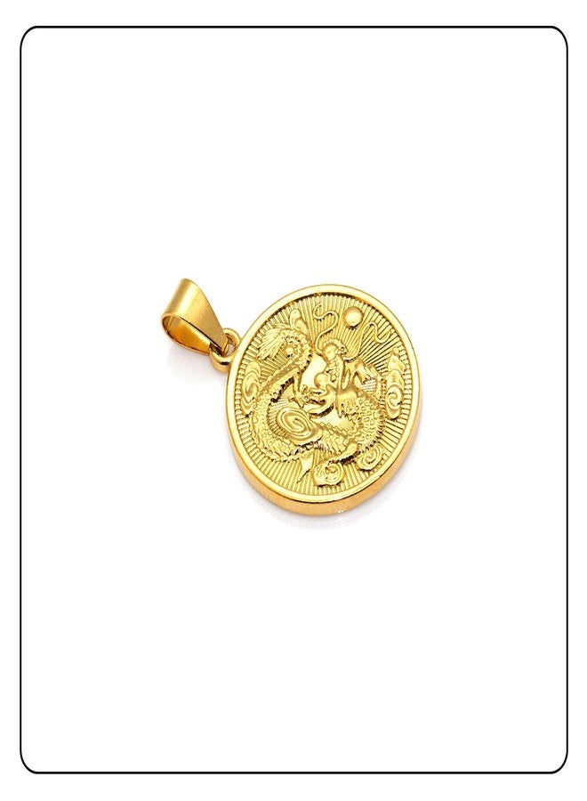 Fusamk Hip Hop 18K Gold Plated Dragon Round Tag Pendant Animal Necklace,22" Box Chain(Gold) - Image 3
