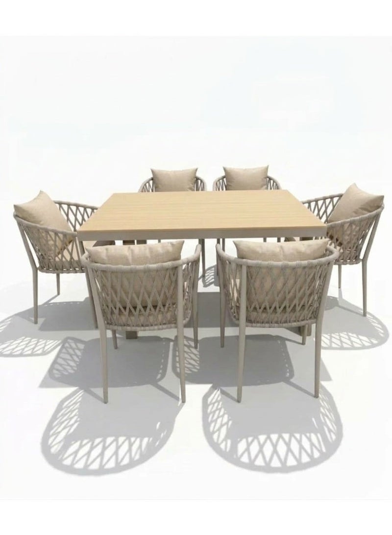 Casa Fiora Modern Aluminum WPC Outdoor Dining Set with 6 Cushioned Chairs - Image 1