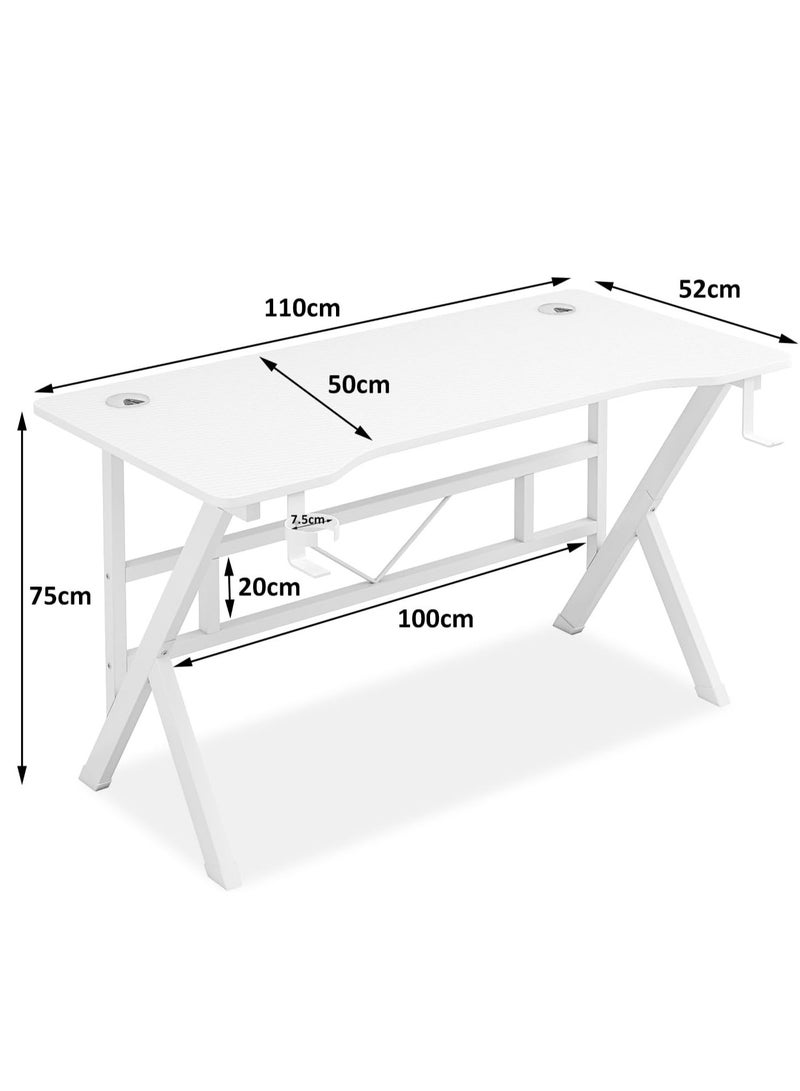 ZUIHAO K-Shaped Gaming Desk Carbon Fiber Surface Office Desk with 2 Cable Holes Study Desk with Cup Holder for Gamers (White)  - Image 2