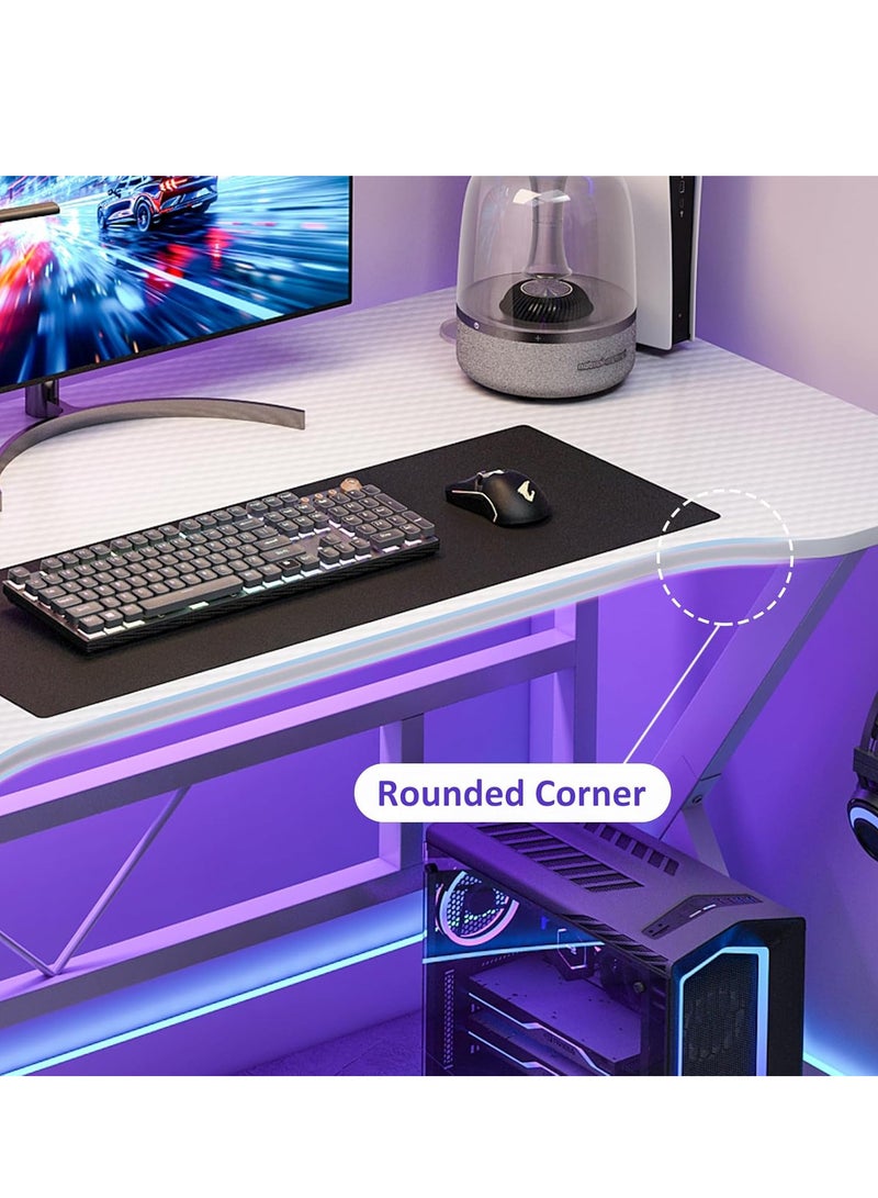ZUIHAO K-Shaped Gaming Desk Carbon Fiber Surface Office Desk with 2 Cable Holes Study Desk with Cup Holder for Gamers (White)  - Image 3