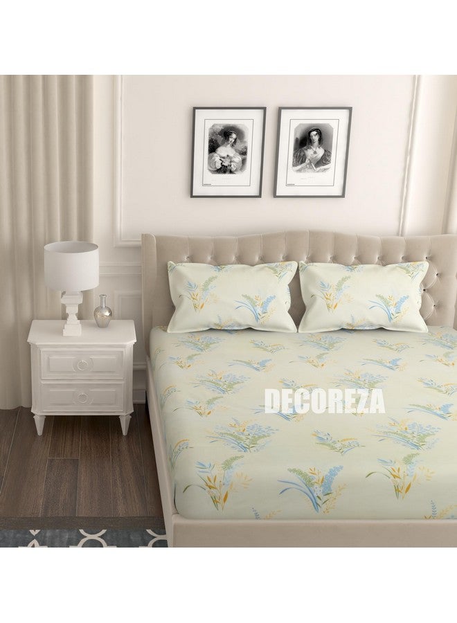 DECOREZA Soft Cotton Feel All Around Deep Pocket Fitted Bedsheets King Size, Premium Elastic Fitted Bedsheets King Size for Double Bed with 2 Pillow Covers, Size- 78" x 72" (Cream Sky) - Image 1