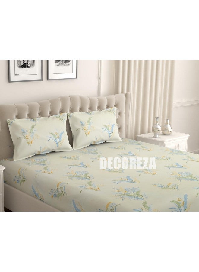DECOREZA Soft Cotton Feel All Around Deep Pocket Fitted Bedsheets King Size, Premium Elastic Fitted Bedsheets King Size for Double Bed with 2 Pillow Covers, Size- 78" x 72" (Cream Sky) - Image 2