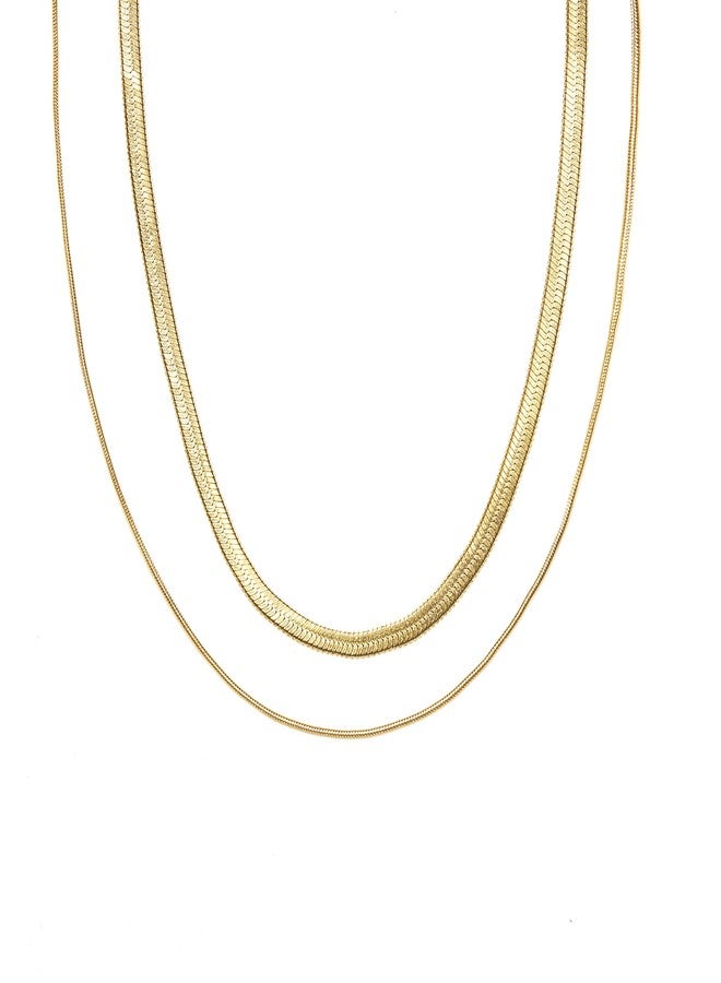 Shapes Studio 18K Gold Plated Double Herringbone Chain Necklace, Minimalist Jewelry, Stacking Necklaces, Gold Snake Chain Layering Necklace - Image 1