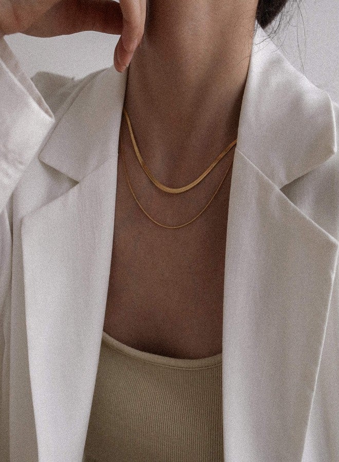 Shapes Studio 18K Gold Plated Double Herringbone Chain Necklace, Minimalist Jewelry, Stacking Necklaces, Gold Snake Chain Layering Necklace - Image 5