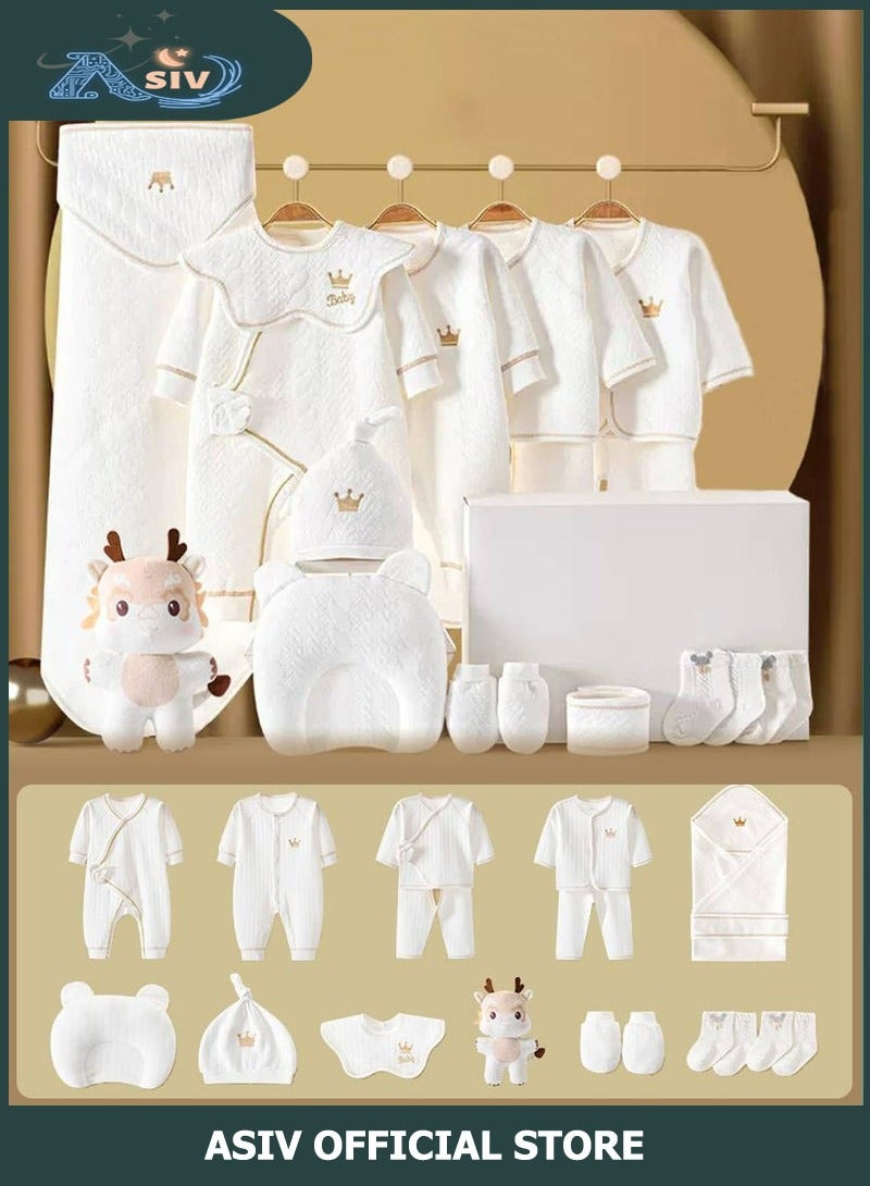 ASIV 18PCS Newborn Baby Gift Set, Newborn Layette Gift Set for Boys and Girls, Babies Essential Clothes Accessories with Baby Blanket, 100% Premium Cotton, for Spring Summer Autumn Winter Four Seasons  - Image 1