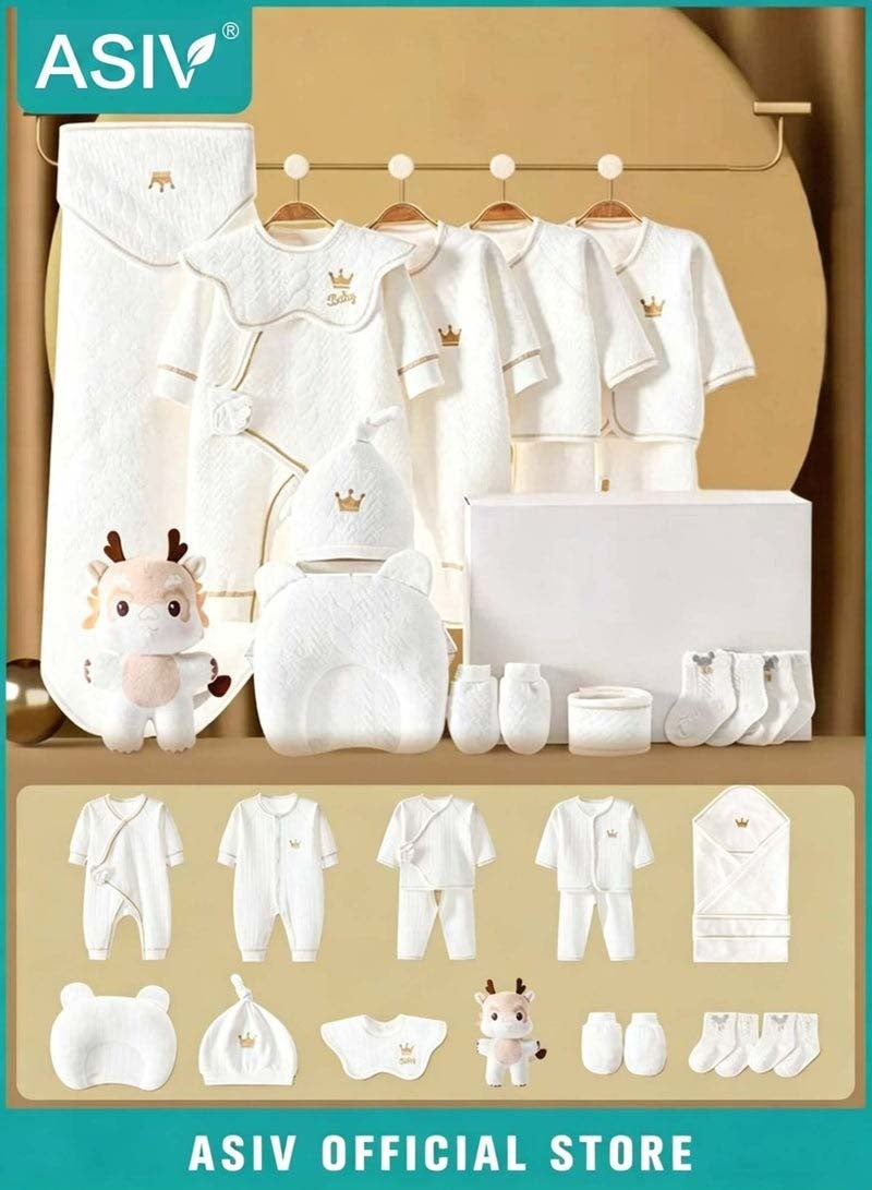 ASIV 18PCS Newborn Baby Gift Set, Newborn Layette Gift Set for Boys and Girls, Babies Essential Clothes Accessories with Baby Blanket, 100% Premium Cotton, for Spring Summer Autumn Winter Four Seasons - Image 1