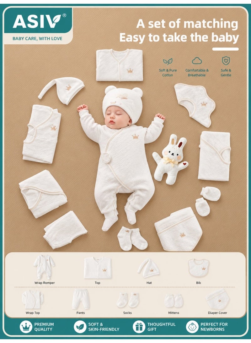 ASIV 18PCS Newborn Baby Gift Set, Newborn Layette Gift Set for Boys and Girls, Babies Essential Clothes Accessories with Baby Blanket, 100% Premium Cotton, for Spring Summer Autumn Winter Four Seasons - Image 5