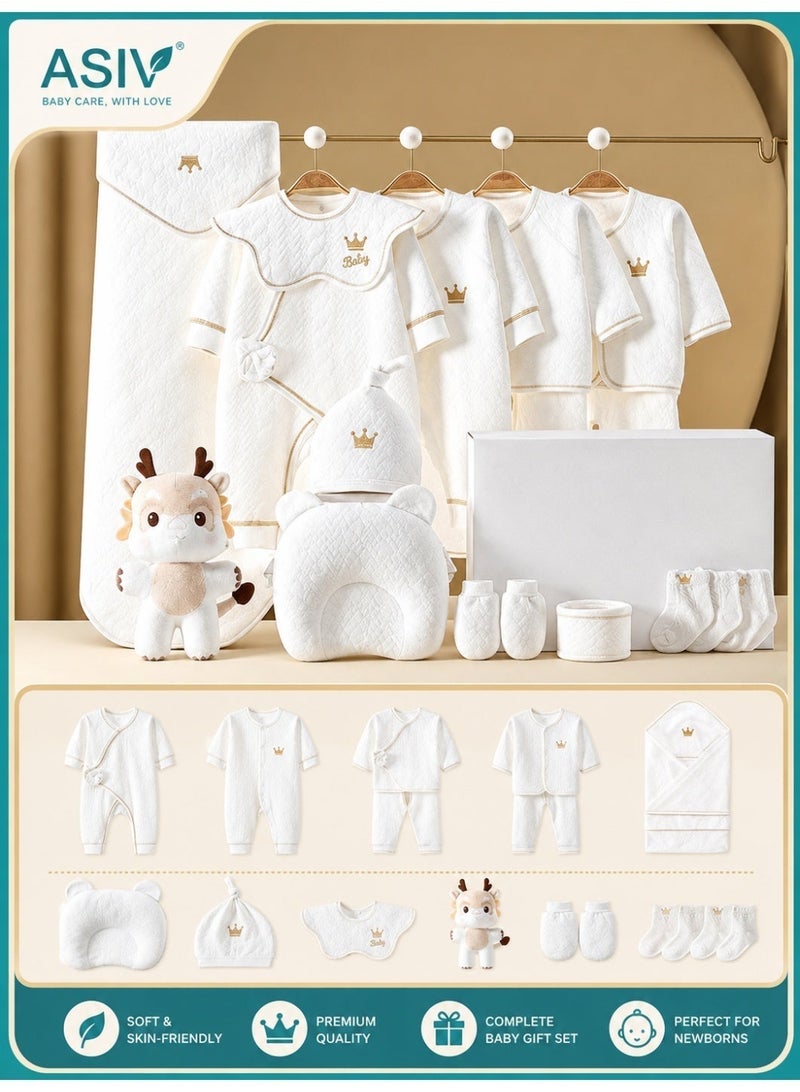 ASIV 18PCS Newborn Baby Gift Set, Newborn Layette Gift Set for Boys and Girls, Babies Essential Clothes Accessories with Baby Blanket, 100% Premium Cotton, for Spring Summer Autumn Winter Four Seasons - Image 1
