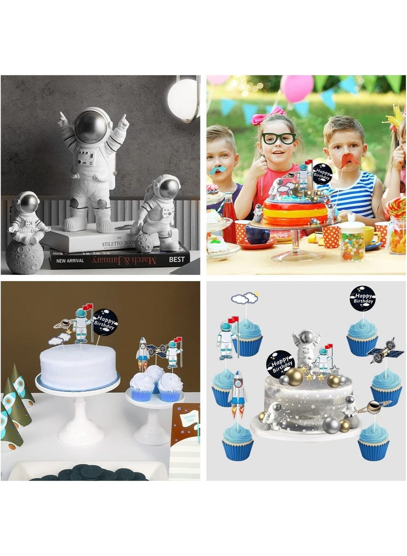 SYOSI 22 Pcs Space Cake Topper, Space Themed Party Supplies Planet Rocket Pearl Balls and Star Toppers Outer Space Cupcake Toppers Astronaut Figurine Decorations Birthday for Kids Party Baby Shower - Image 4