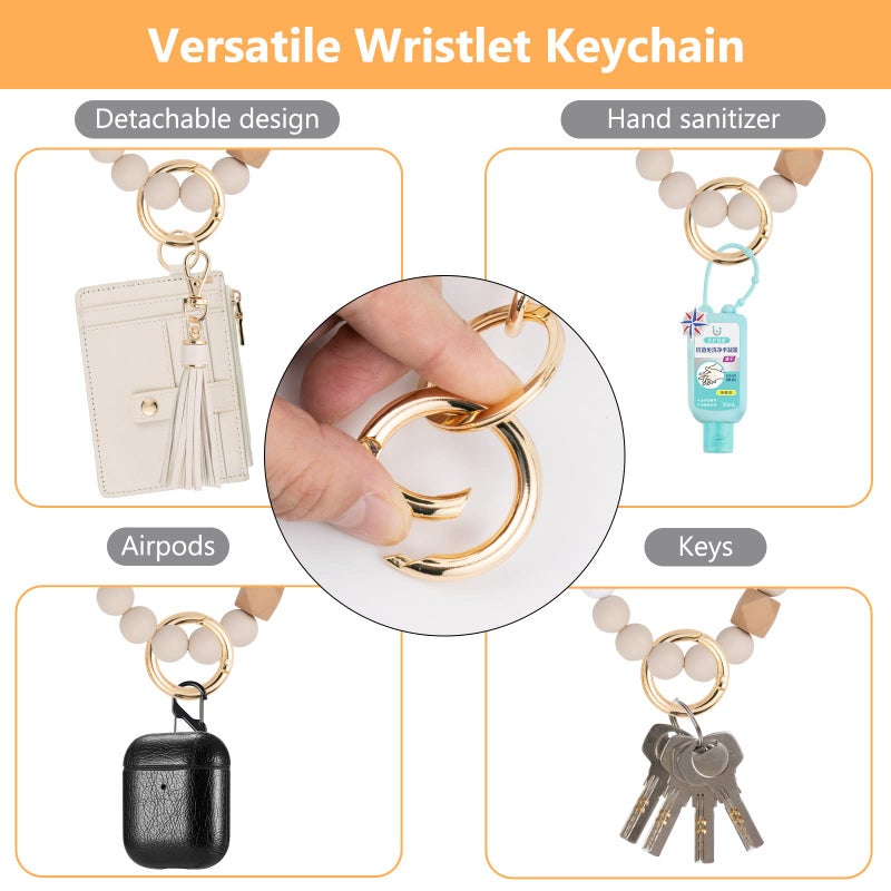 KNGITRYI Wallet Keychain Wristlet for Women,Slim RFID Credit Card Holder Purse Tassel Keychain Bangle Key Ring for Men Women(Beige) - Image 4