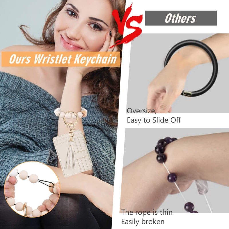 KNGITRYI Wallet Keychain Wristlet for Women,Slim RFID Credit Card Holder Purse Tassel Keychain Bangle Key Ring for Men Women(Beige) - Image 5