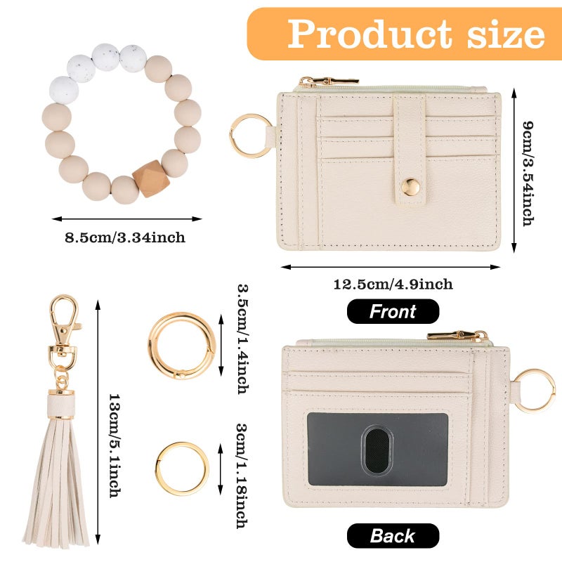 KNGITRYI Wallet Keychain Wristlet for Women,Slim RFID Credit Card Holder Purse Tassel Keychain Bangle Key Ring for Men Women(Beige) - Image 2