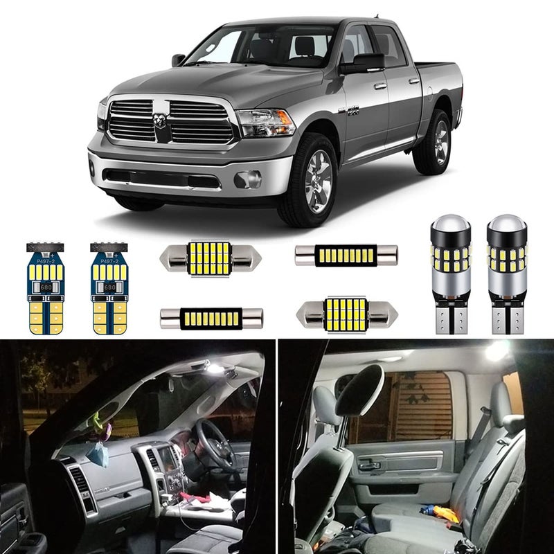 مجموعة أضواء LED داخلية بيضاء مكونة من 12 قطعة لسيارة دودج رام 2009 2010 2011 2012 2013 2014 2015 2016 2017 2018 فائقة السطوع 6000K