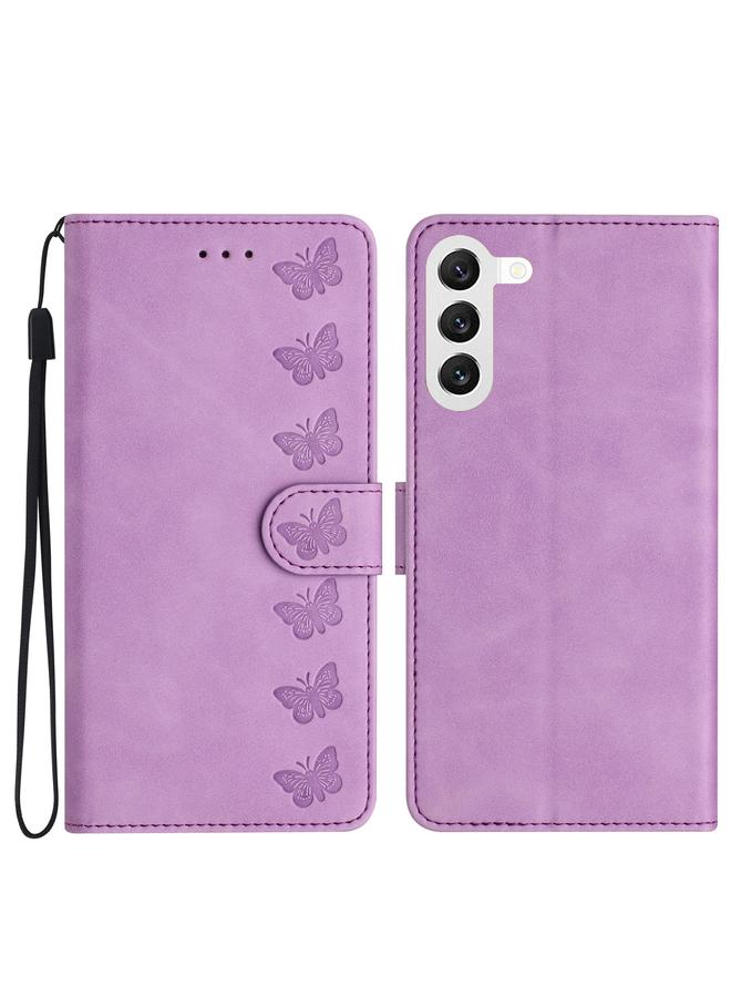 erorex Case For Samsung Galaxy S24+ 5G Seven Butterflies Embossed Leather Phone Case - Image 1