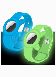 Wristbands for Apple Airtag, SYOSI Soft Silicone Watch Band, Anti-lost, Waterproof and Sweatproof Portable Wrist Strap for Elderly and Children, 2Pcs (Fluorescent Blue+Fluorescent Green)