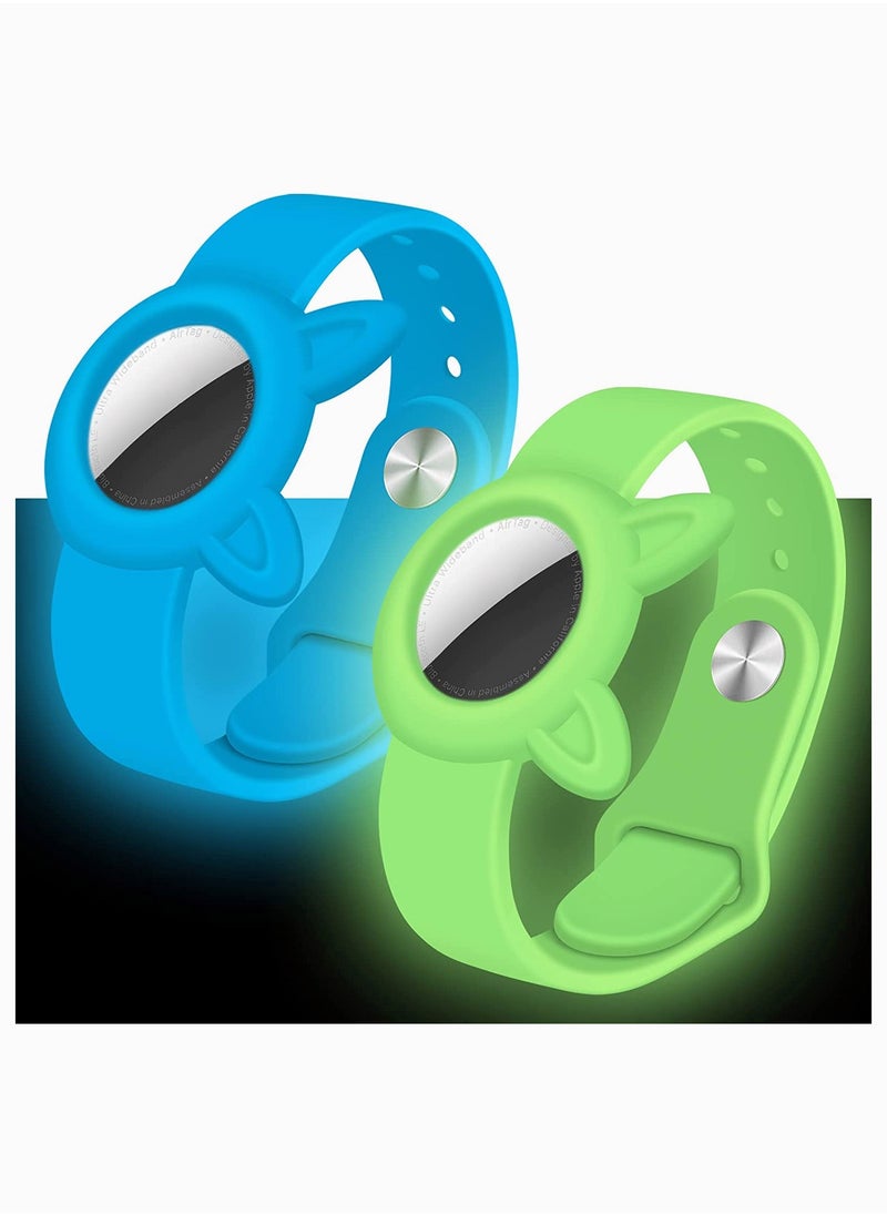 SYOSI - Wristbands for Apple Airtag, SYOSI Soft Silicone Watch Band, Anti-lost, Waterproof and Sweatproof Portable Wrist Strap for Elderly and Children, 2Pcs (Fluorescent Blue+Fluorescent Green) - Image 1