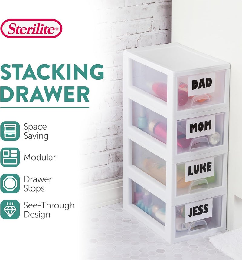 Sterilite 12Pack Stacking Drawers Clear Storage Closet Organizer White Frame 6 Quart - Image 4