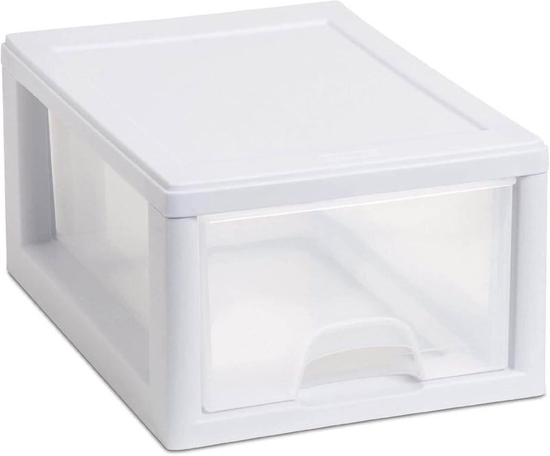 Sterilite 12Pack Stacking Drawers Clear Storage Closet Organizer White Frame 6 Quart - Image 1
