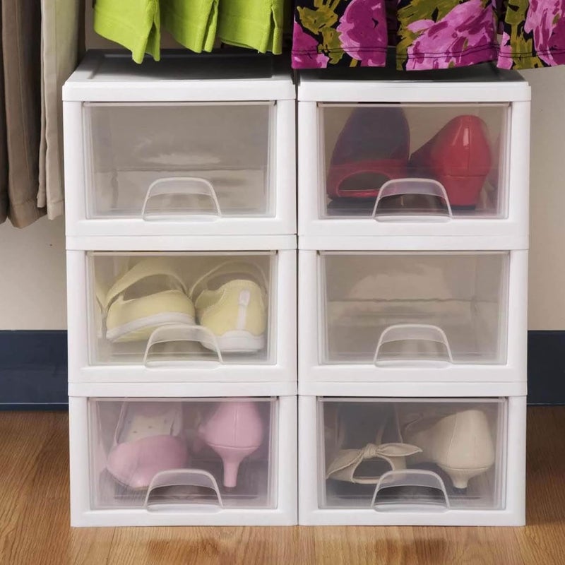 Sterilite 12Pack Stacking Drawers Clear Storage Closet Organizer White Frame 6 Quart - Image 5