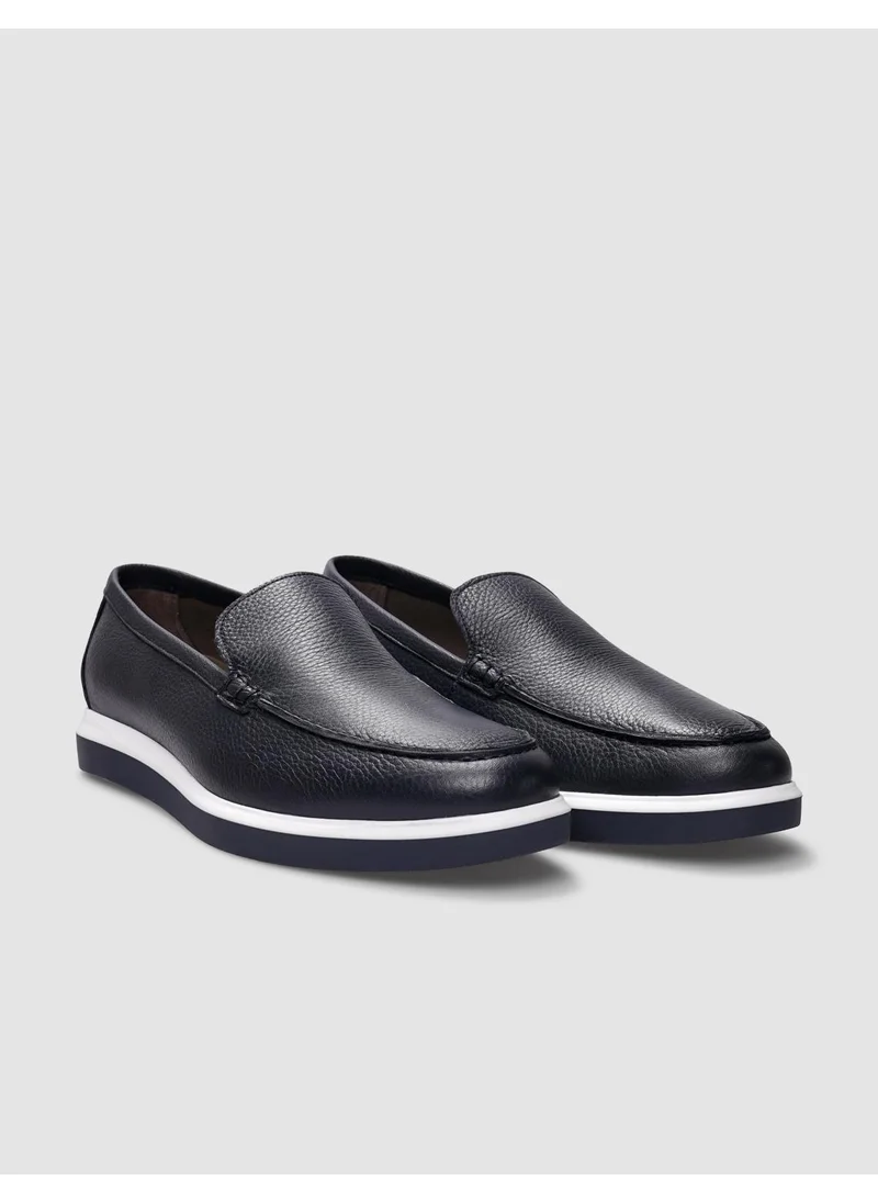 Cabani Genuine Leather Navy Blue Men's Casual Shoes