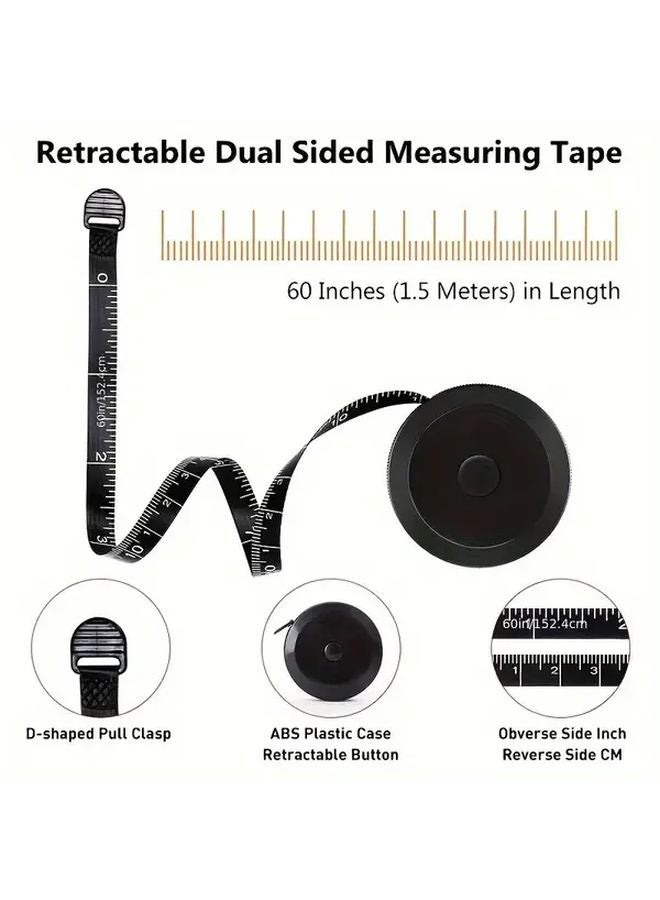 Black 60 Inch Retractable Sewing Tape Measure Dual Sided Scale Metal Blade - Image 2