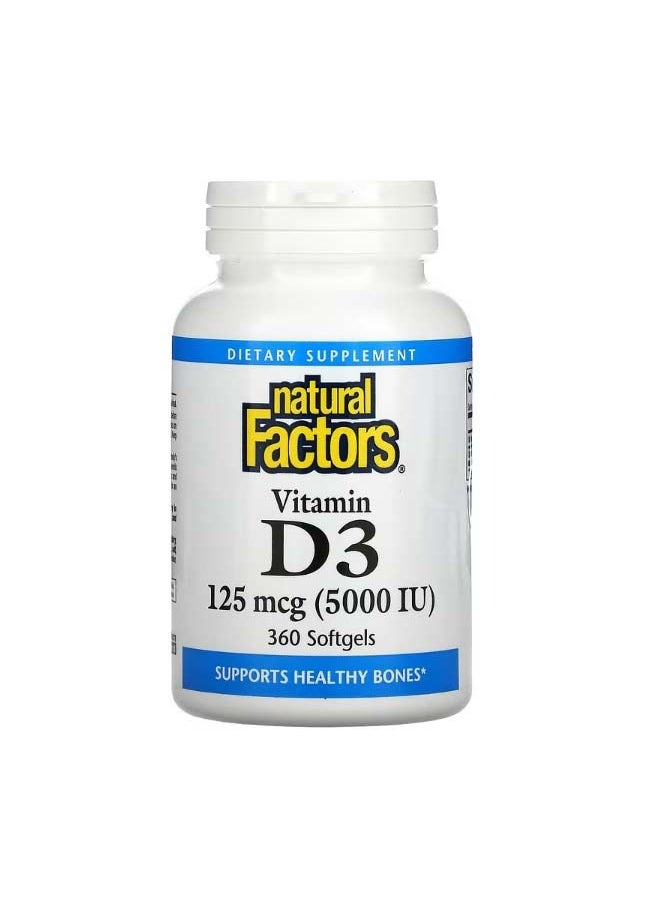 natural Factors - Vitamin D3 125 mcg 5000 IU 360 Softgels - Image 1