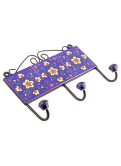 Indian-Shelf IndianShelf Handmade Ceramic Tiny Flower Wall Hooks Hangers Holders 1631 cm Blue 1 Piece  - Image 1