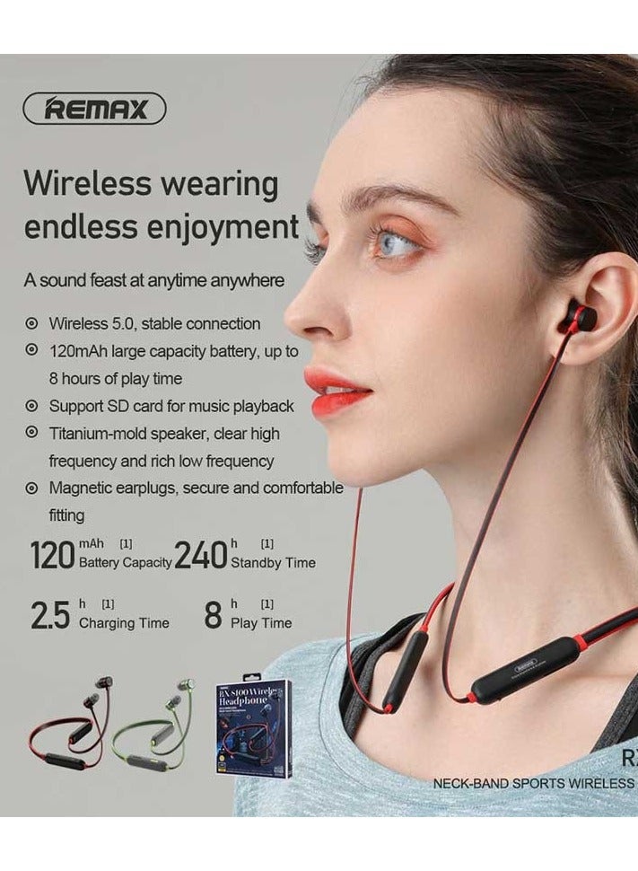 ريماكس RX-S100 – سماعات رياضية لاسلكية بتقنية البلوتوث مع شريط رقبة، بطارية 120 مللي أمبير، دعم كرت SD، مغناطيسية، تشغيل حتى 8 ساعات - Image 3